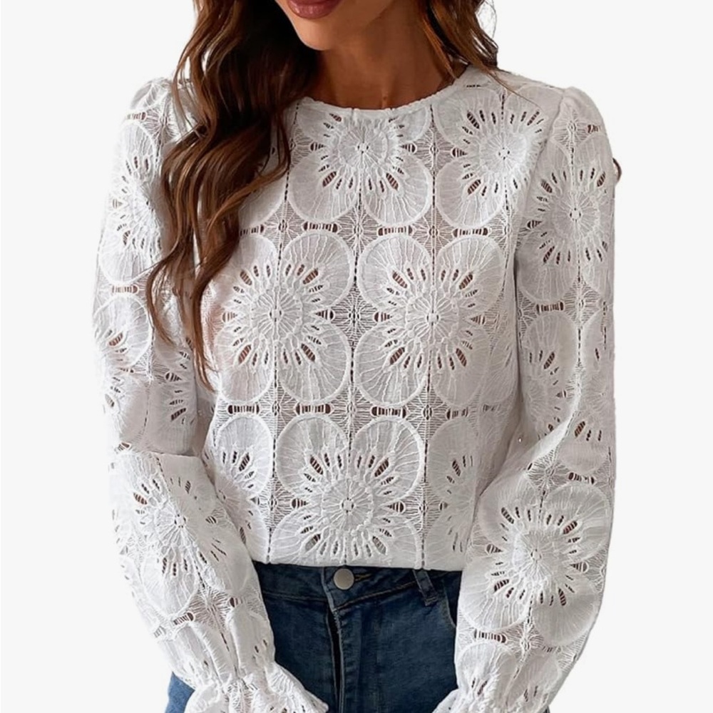 NWT Cupshe White Floral Lace Blouse S